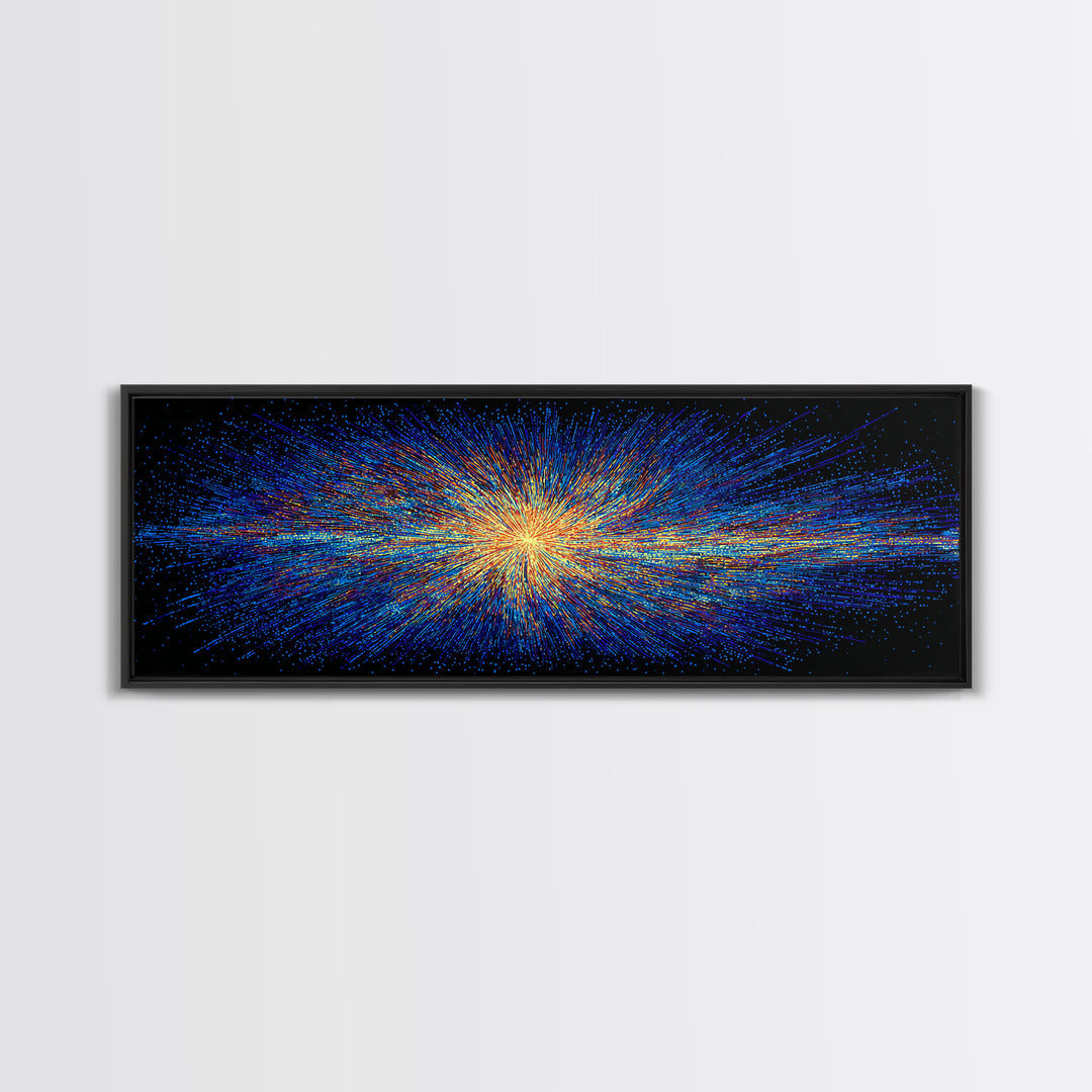 Blue And Orange Particle Burst Canvas Print, Cosmic Retro Wall Art, Modern Abstract Art Print, Space Abstract Art, Digital Art