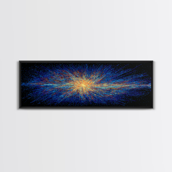 Blue And Orange Particle Burst Canvas Print, Cosmic Retro Wall Art, Modern Abstract Art Print, Space Abstract Art, Digital Art