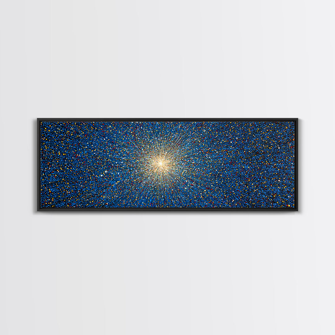 Blue Orange Pixel Particle Burst Canvas Print, Modern Abstract Art, Digital Art Print, Retro Sci Fi Wall Decor, Space Poster