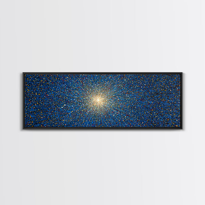Blue Orange Pixel Particle Burst Canvas Print, Modern Abstract Art, Digital Art Print, Retro Sci Fi Wall Decor, Space Poster