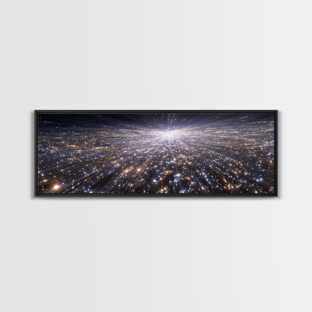 Silver Sparkling Starfield Wall Art, Modern Cosmic Canvas Print, Space Abstract Art, Panoramic Poster, Living Room Decor