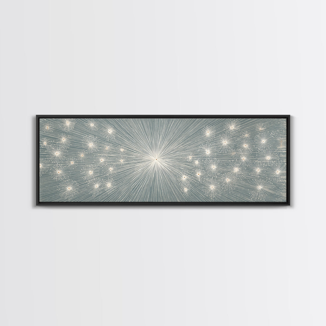 Radiant Silver Starburst Dotted Abstract Wall Art, Midcentury Modern Art Print, Atomic Retro Office Decor, Large Canvas Print