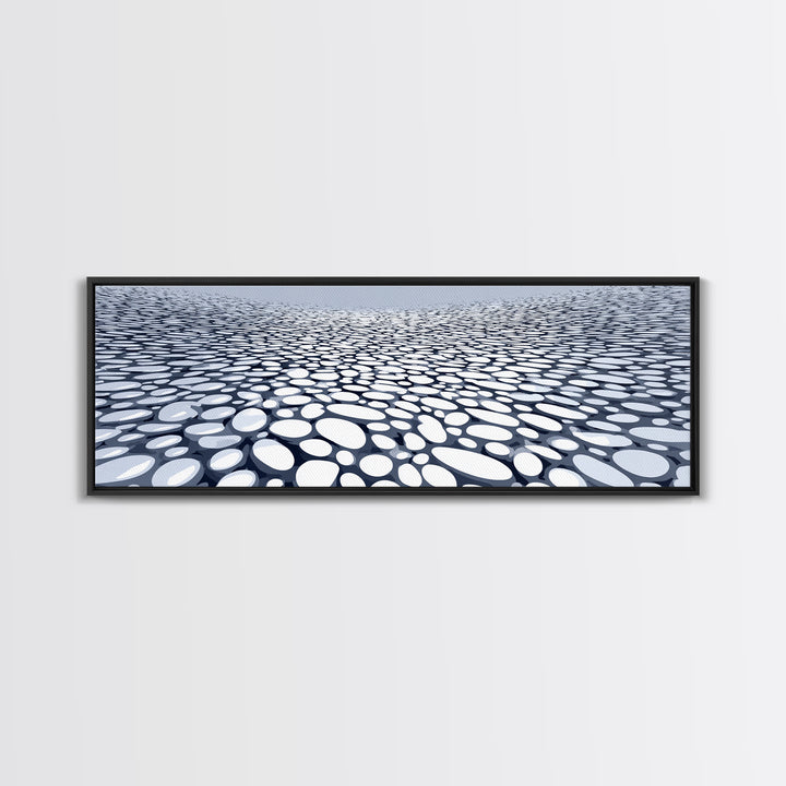 Blue White Pebble Horizon Perspective Canvas Print, Abstract Wall Art, Modern Geometric Decor For Office And Living Room
