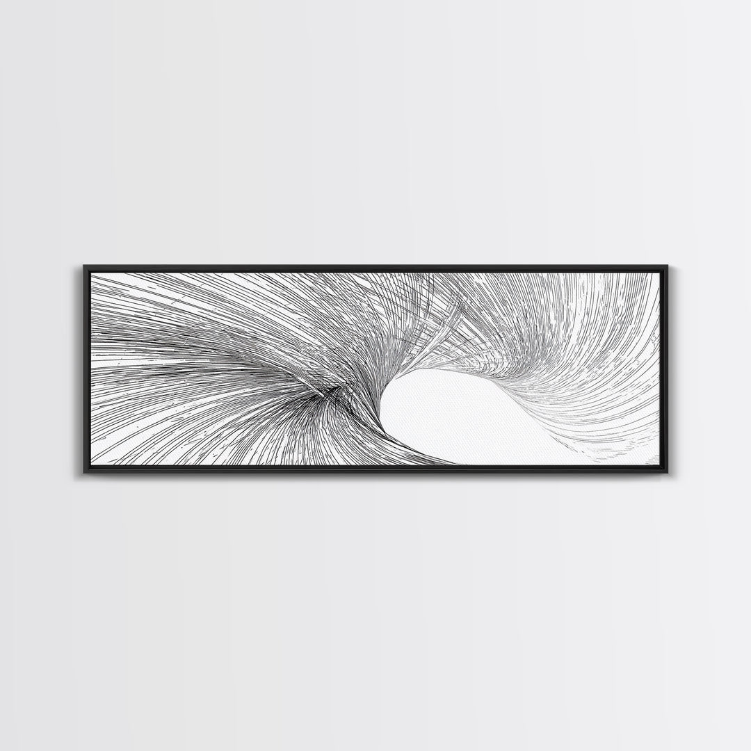 Black White Vortex Wave Line Art Canvas Print, Modern Abstract Wall Art, Minimalist Geometric Decor For Living Room And Office