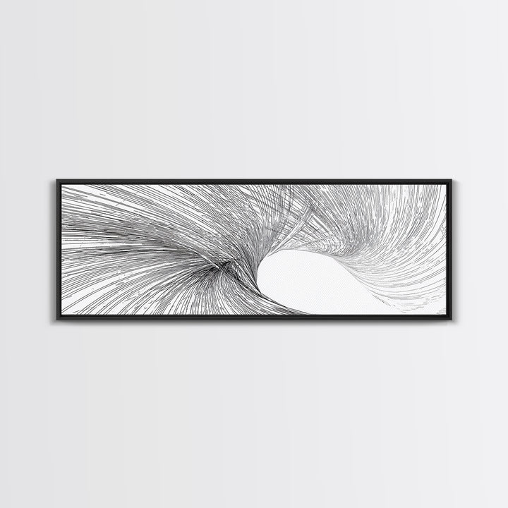 Black White Vortex Wave Line Art Canvas Print, Modern Abstract Wall Art, Minimalist Geometric Decor For Living Room And Office