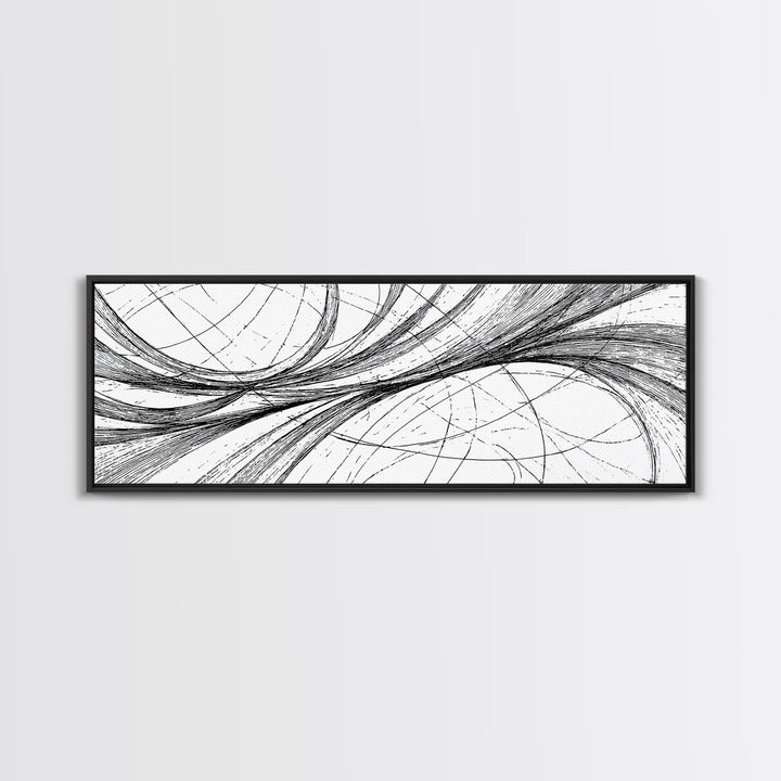 Sweeping Black White Ellipse Line Canvas Print, Modern Abstract Wall Art, Minimalist Geometric Office And Home Decor Print