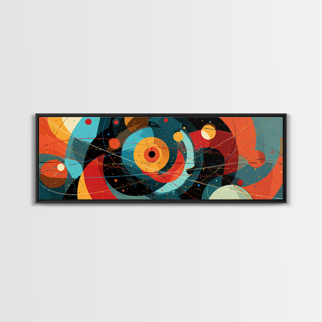 Vibrant Cosmic Circles And Orbits Canvas Print, Midcentury Modern Abstract Wall Art, Space Age Retro Office Decor, Large Art Print