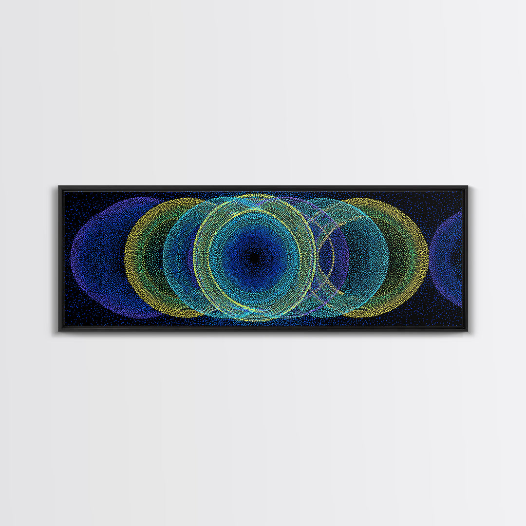 Neon Blue Green Overlapping Circles Canvas Print, Modern Abstract Art, Retro Geometric Wall Decor, Colorful Office Wall Art