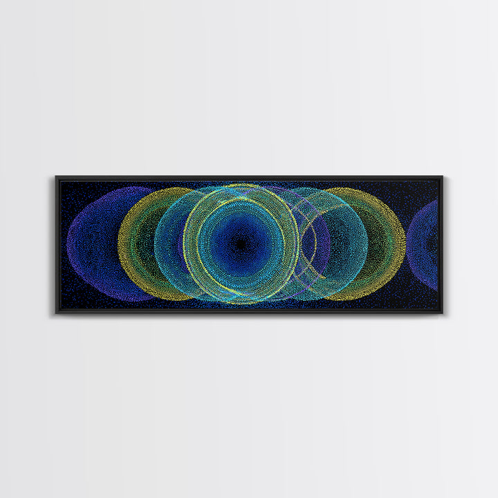 Neon Blue Green Overlapping Circles Canvas Print, Modern Abstract Art, Retro Geometric Wall Decor, Colorful Office Wall Art