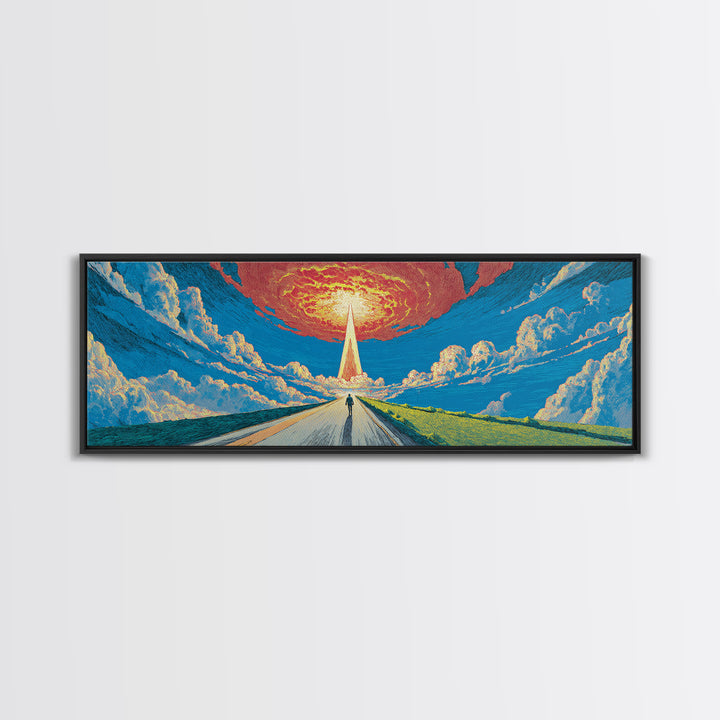 Surreal Road To Radiant Tower Wall Art, Sci Fi Retro Poster, Colorful Landscape Canvas Print, Modern Living Room Decor And Office Art