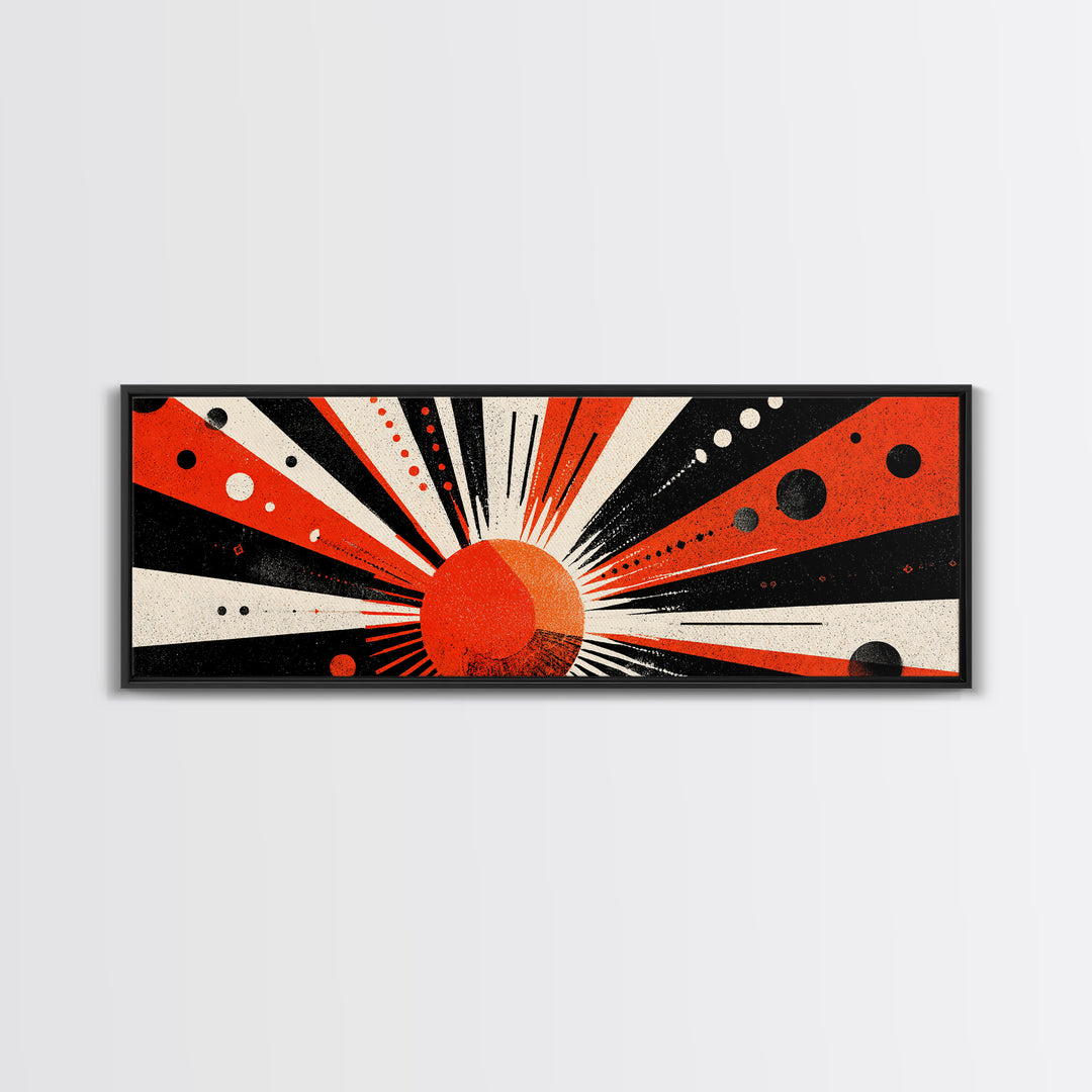 Bold Red Sunburst Dot Pattern Wall Art, Atomic Retro Art, Midcentury Modern Geometric Poster, Framed Canvas Print For Home Decor