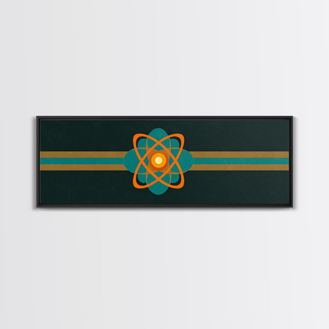 Orange And Teal Atomic Symbol Wall Art, Mid Century Modern Decor, Retro Sci Fi Poster, Space Abstract Art, Modern Art Print