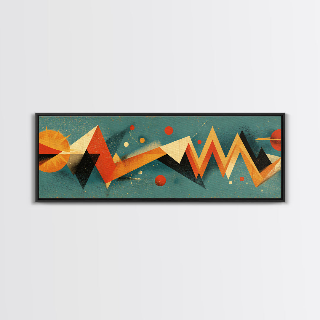 Atomic Sun Zigzag Abstract Wall Art, Mid Century Modern Geometric Print, Orange Teal Retro Decor, Bauhaus Inspired Poster