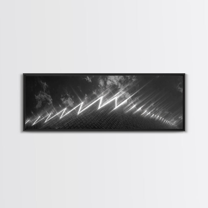 Black And White Lightning Perspective Wall Art, Modern Abstract Art Print, Sci Fi Retro Poster, Masculine Office Wall Decor