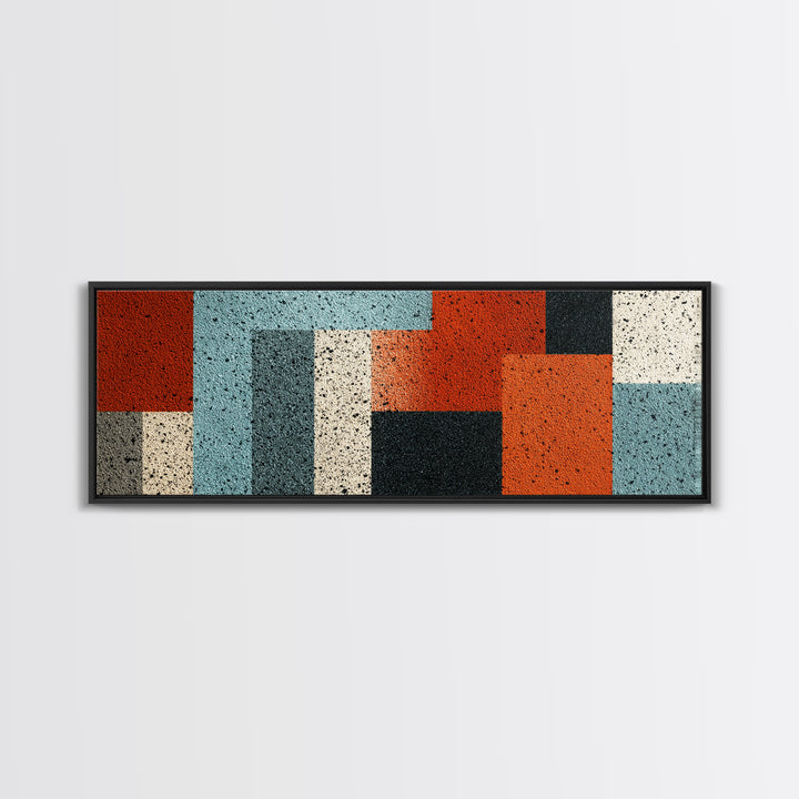 Orange Teal Geometric Block Wall Art, Midcentury Modern Art Print, Bauhaus Abstract Poster, Retro Office Decor For Living Room Home Decor