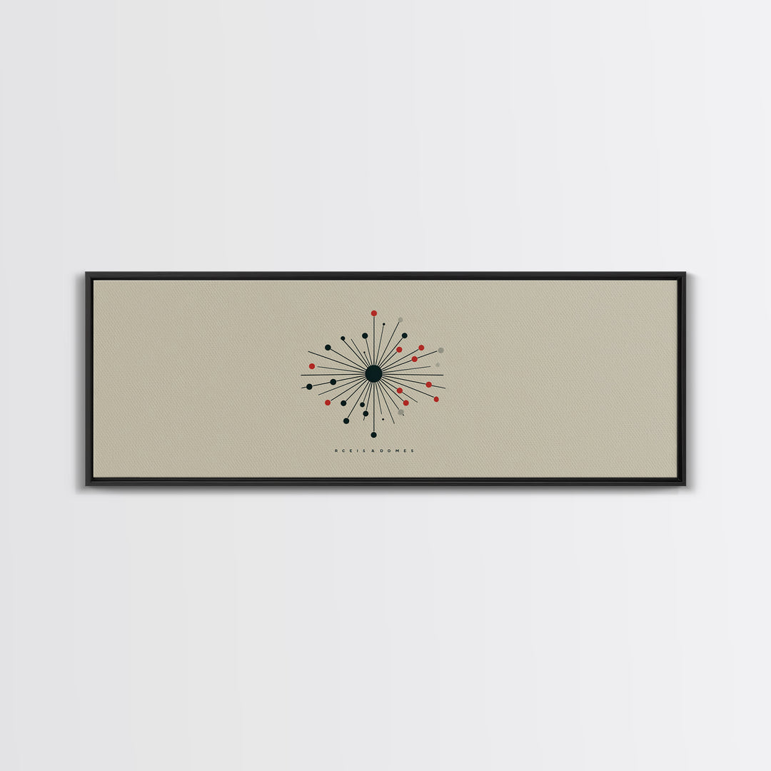 Minimal Atomic Starburst Wall Art, Midcentury Modern Print, Beige Black Red Geometric Poster, Retro Office Decor Gift For Home