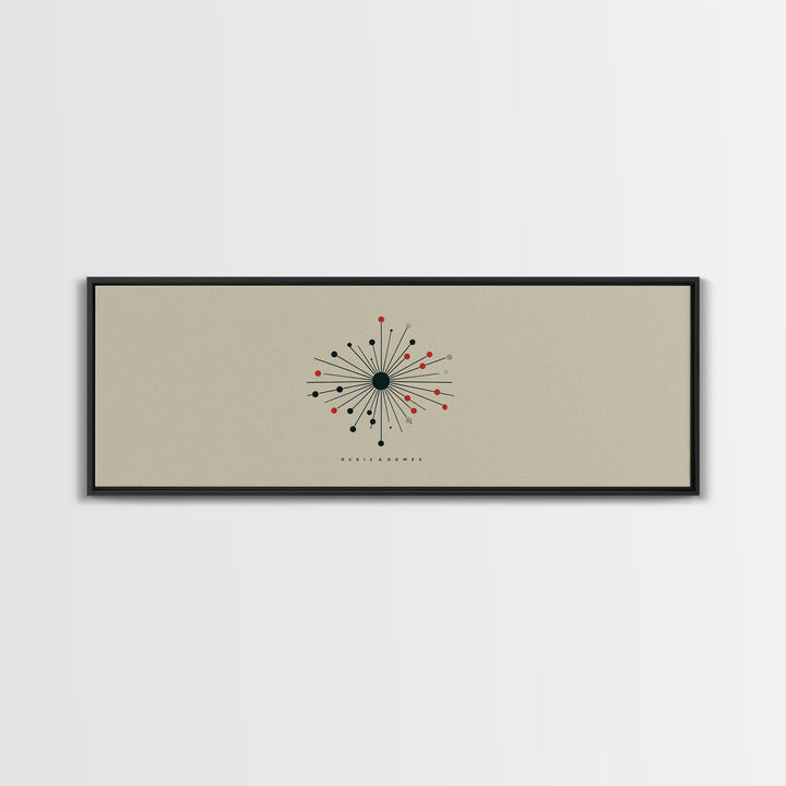 Minimal Atomic Starburst Wall Art, Midcentury Modern Print, Beige Black Red Geometric Poster, Retro Office Decor Gift For Home