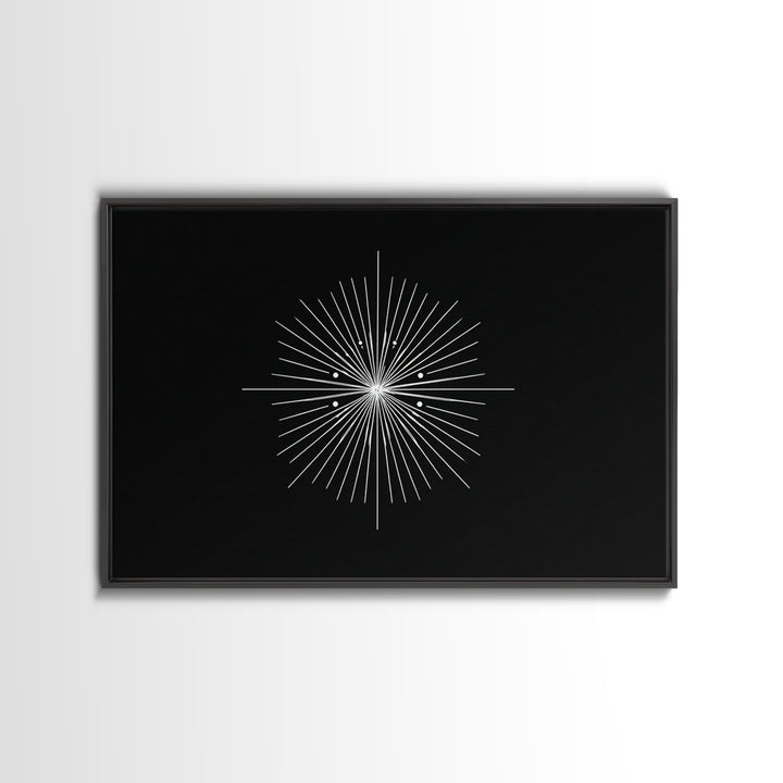 Radial Atomic Star Compass Wall Art, Black And White Midcentury Art Print, Minimalist Geometric Modern Decor, Canvas Print