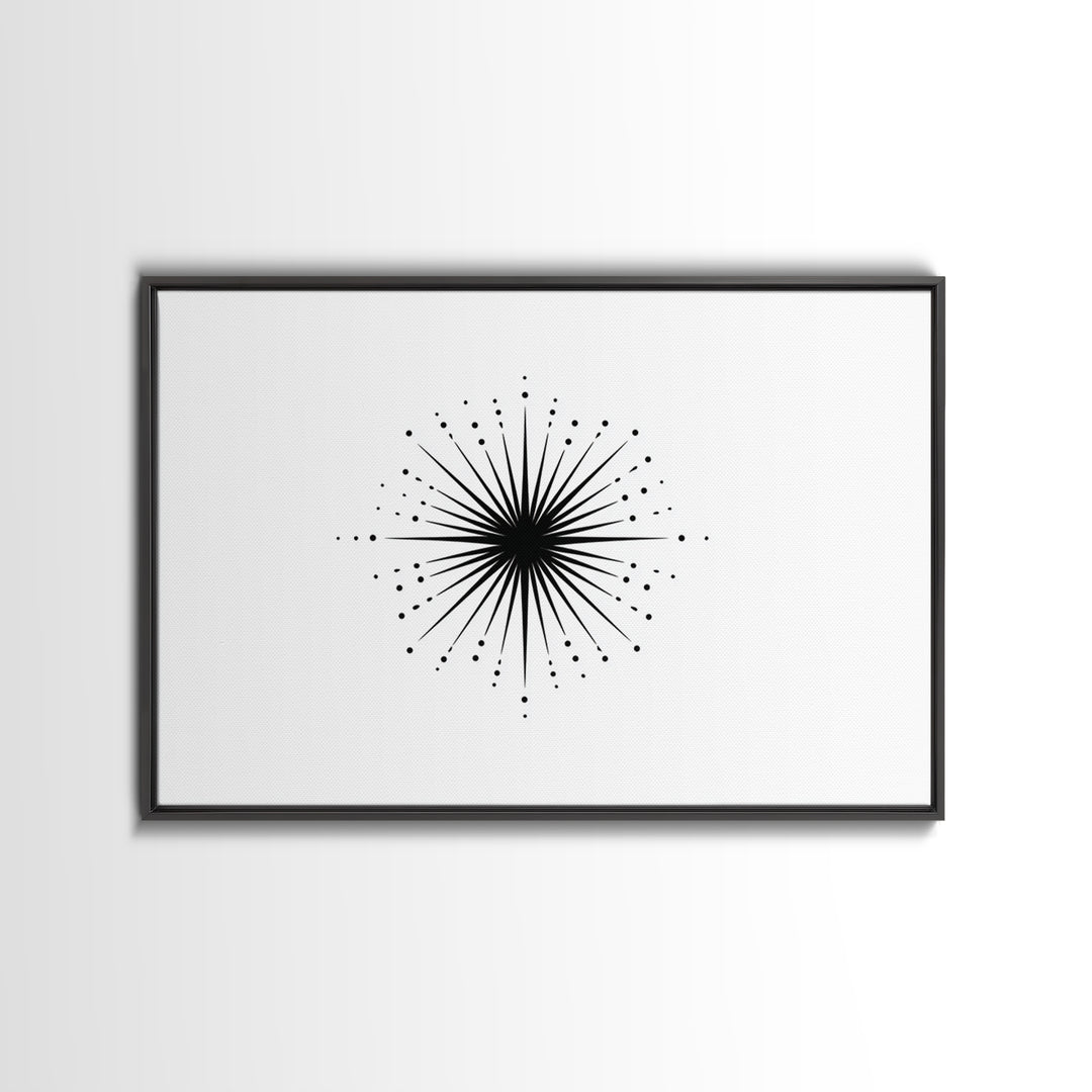 Black Radial Starburst Wall Art, Minimalist Modern Abstract Art Print, Geometric Dots Decor Poster, Midcentury Canvas Print