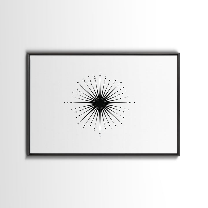 Black Radial Starburst Wall Art, Minimalist Modern Abstract Art Print, Geometric Dots Decor Poster, Midcentury Canvas Print