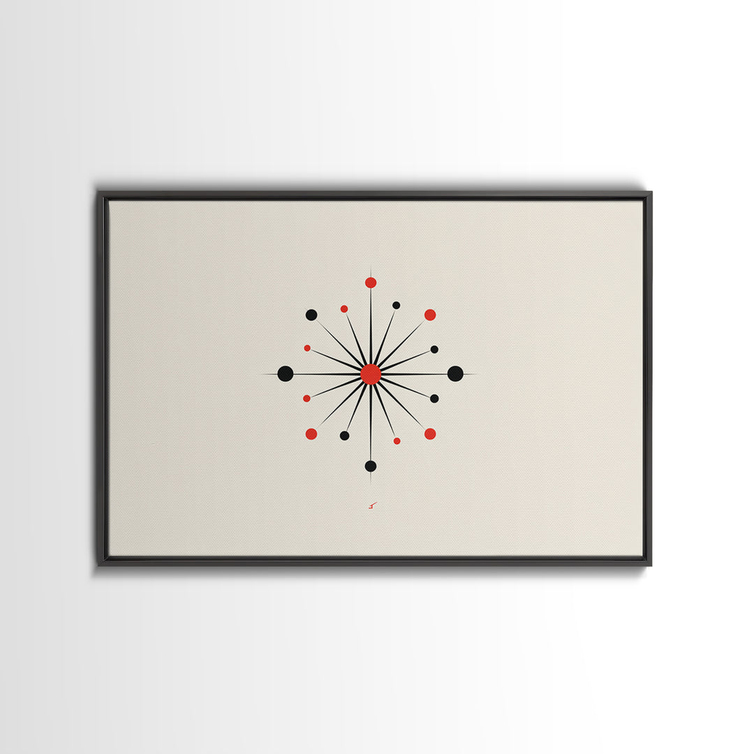 Red Black Atomic Starburst Wall Art, Midcentury Modern Art Print, Minimalist Geometric Poster, Retro MCM Wall Decor, Atomic Ranch Home Decor