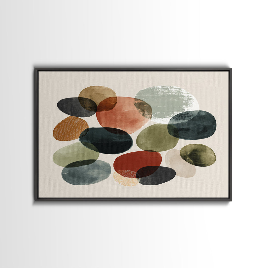 Overlapping Muted Oval Shapes Canvas Print, Midcentury Modern Art, Abstract Wall Decor, Bauhaus Poster, MCM Home Decor Print