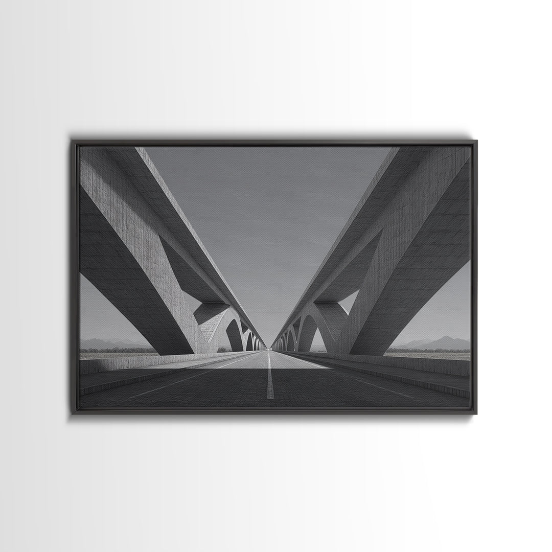 Black And White Concrete Bridge Wall Art, Brutalist Architecture Print, Geometric Perspective, Modern Office Decor Gift Idea
