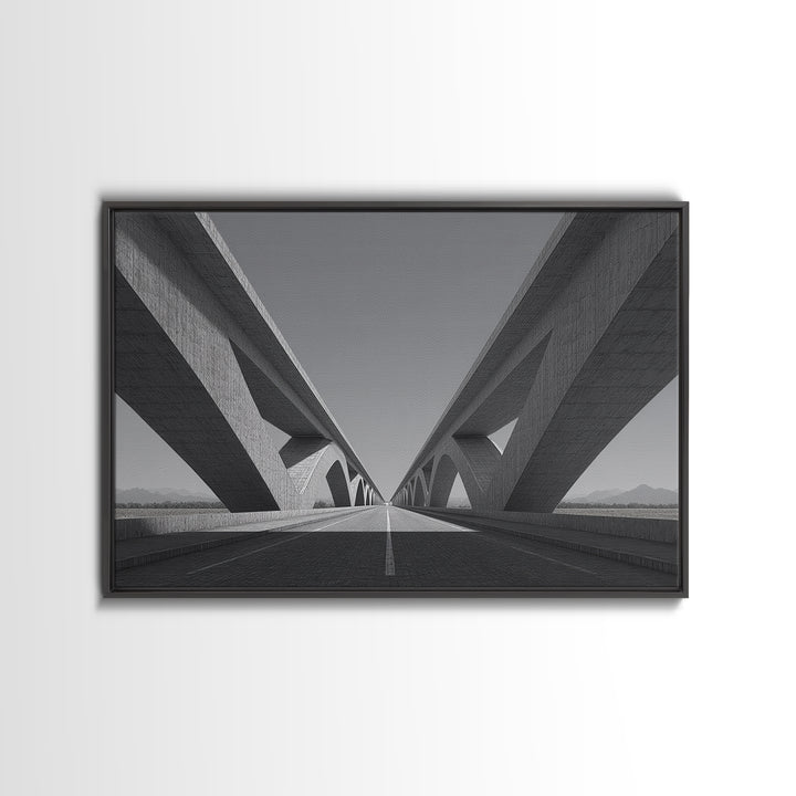 Black And White Concrete Bridge Wall Art, Brutalist Architecture Print, Geometric Perspective, Modern Office Decor Gift Idea