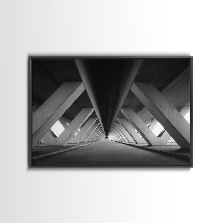 Symmetric Underpass Vanishing Point Wall Art, Black And White Architecture Print, Minimalist Modern Office Decor Gift Idea, Large Poster