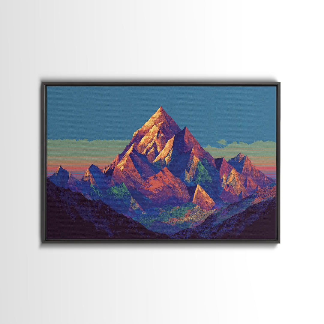 Vibrant Sunset Alpine Mountain Wall Art, Mid Century Modern Landscape Poster, Colorful Retro Home Decor, Large Canvas Print