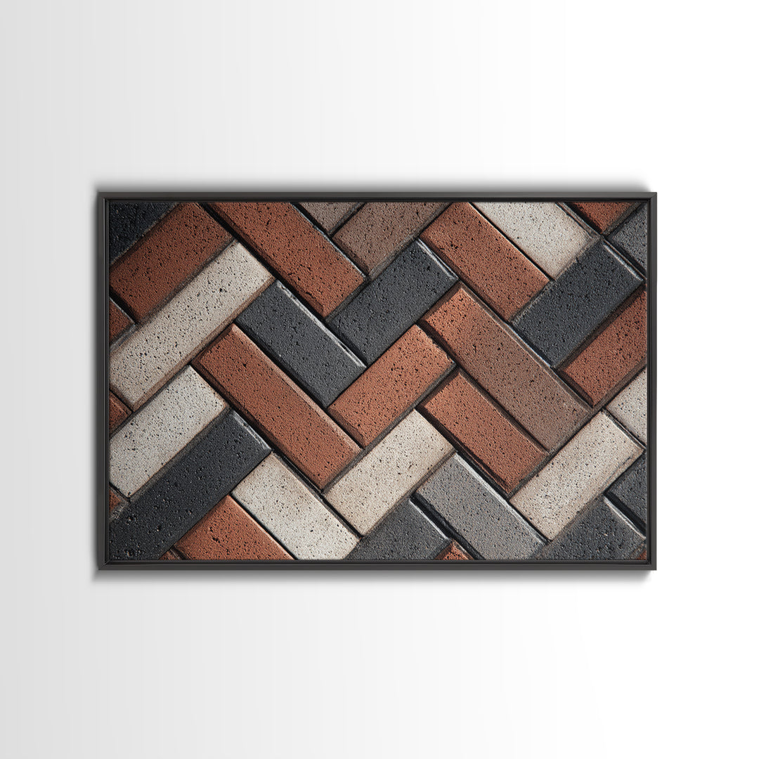 Herringbone Brick Pattern Canvas Print, Geometric Wall Art, Industrial Modern Decor, Earth Tone Texture, Home Office Poster