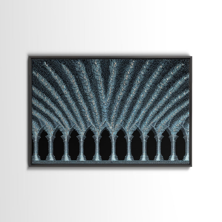 Blue Gothic Archway Wall Art, Architectural Canvas Print, Black White Geometric Poster, Cathedral Decor, Modern Home Gift