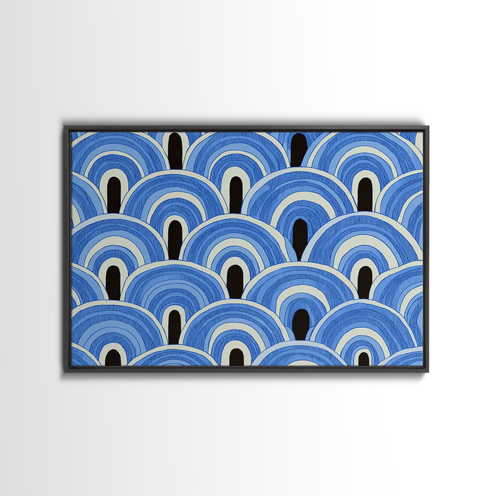 Blue Art Deco Scallop Arches Wall Art, Geometric Pattern Print, Modern Wall Decor, Coastal Abstract Poster, Bedroom Decor