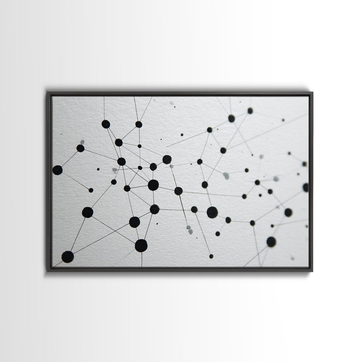 Black Molecular Network Canvas Print, Minimalist Geometric Wall Art, Modern Abstract Art, Science Office Decor, Monochrome Poster