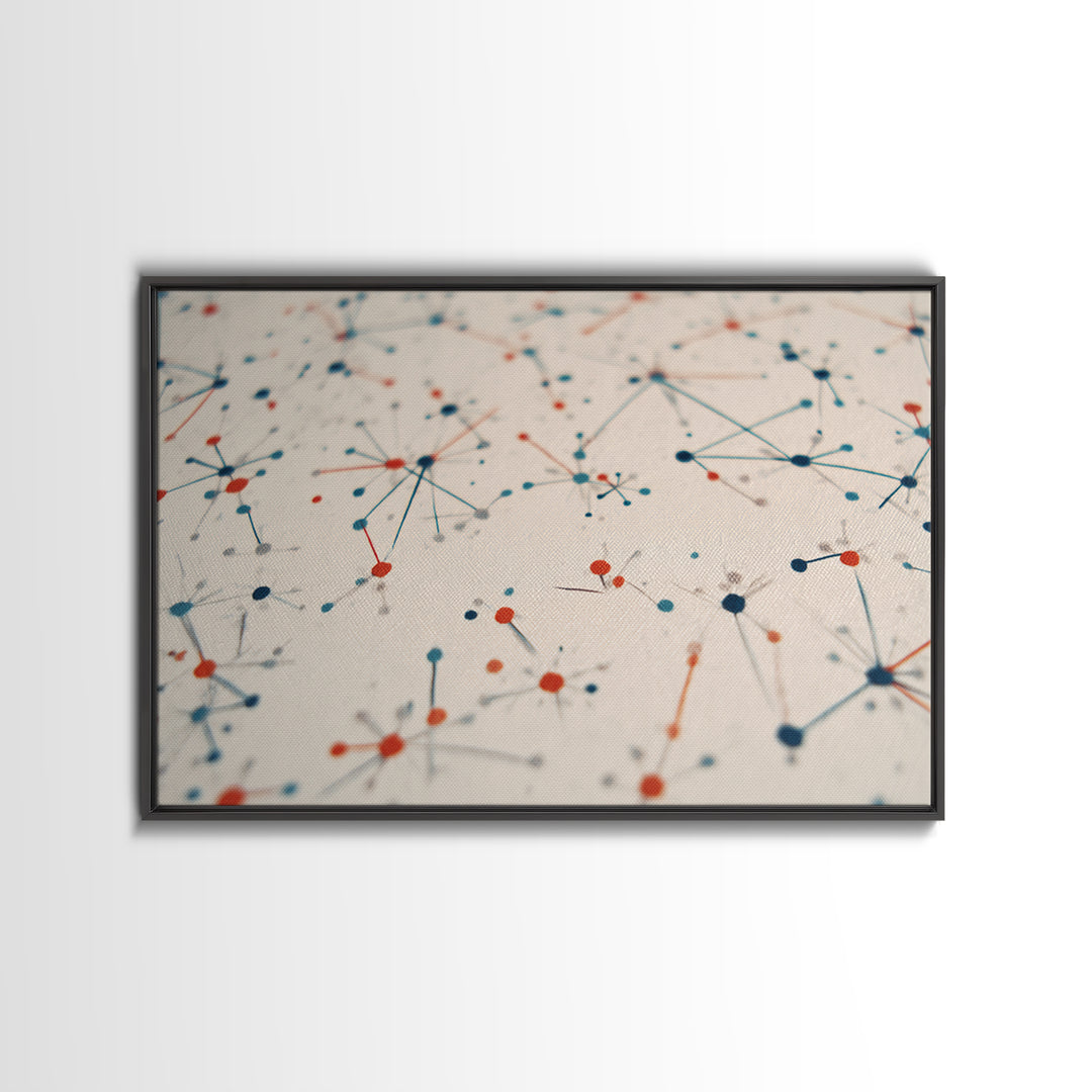 Atomic Network Dots And Lines Canvas Print, Mid Century Modern Wall Art, Geometric Abstract Art, Retro Office Decor, Home Decor