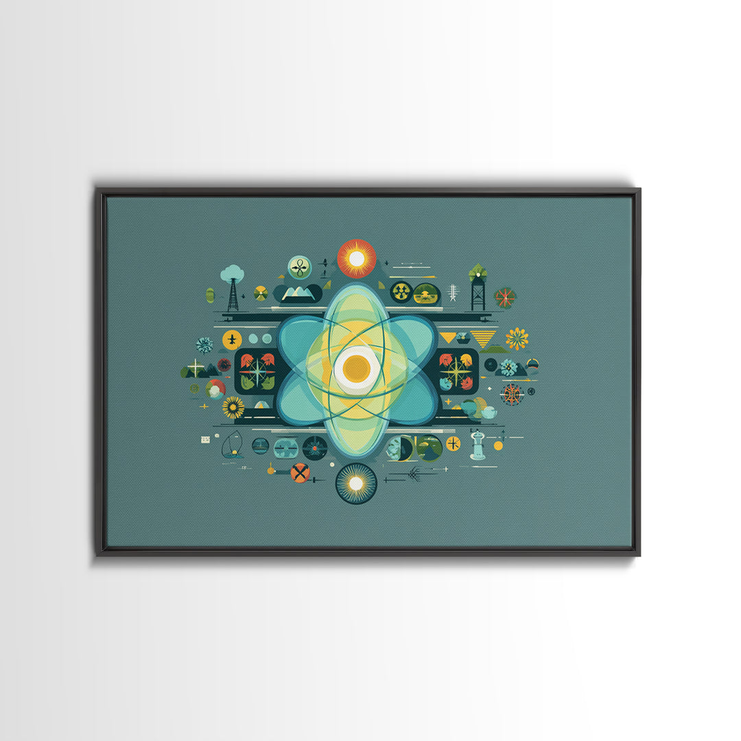 Teal Atomic Diagram Wall Art, Midcentury Modern Science Poster, Geometric Abstract Print, Retro MCM Home Office Decor Gift