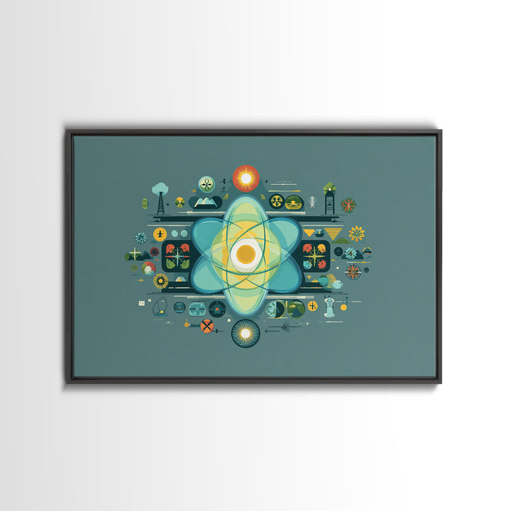 Teal Atomic Diagram Wall Art, Midcentury Modern Science Poster, Geometric Abstract Print, Retro MCM Home Office Decor Gift