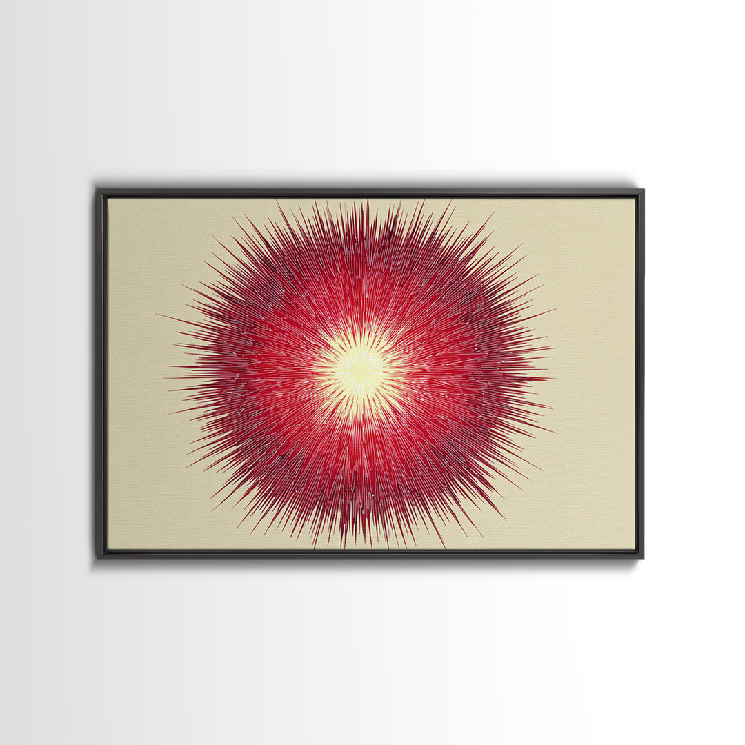 Red Radial Sunburst Wall Art, Midcentury Modern Art Print, Atomic Geometric Decor, Retro MCM Living Room Home Decor Poster