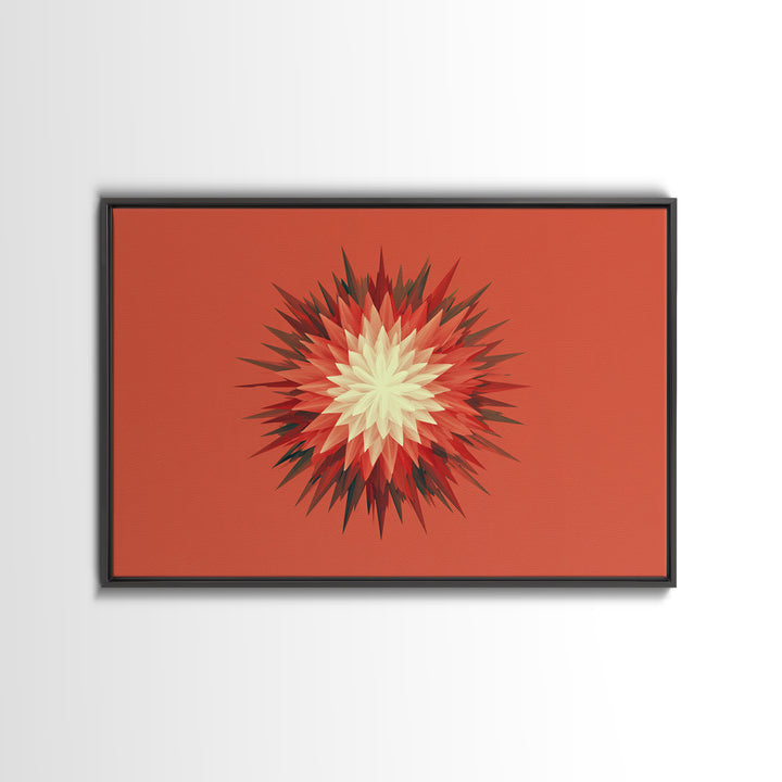 Layered Red Starburst Canvas Print, Midcentury Modern Art, Atomic Geometric Poster, Orange Retro Wall Decor For Living Room