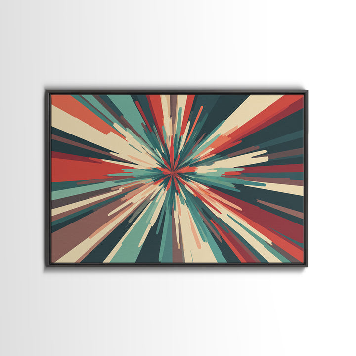 Teal Red Abstract Burst Wall Art, Midcentury Modern Geometric Print, Retro Colorblock Decor, Bold MCM Office And Living Room Poster