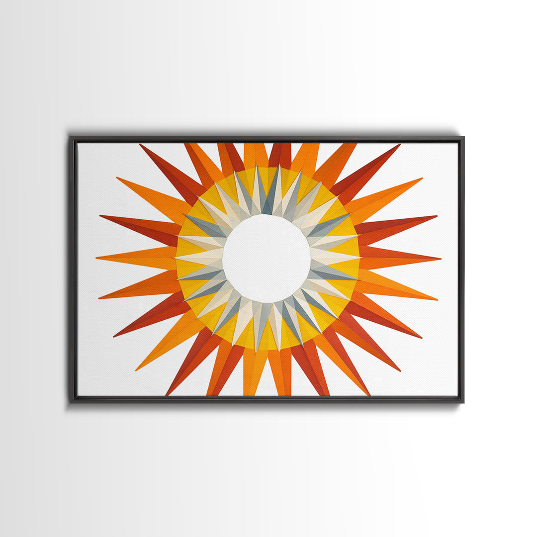 Orange Geometric Sunburst Wall Art, Midcentury Modern Art Print, Atomic Circle Poster, Yellow Retro Decor For Living Room