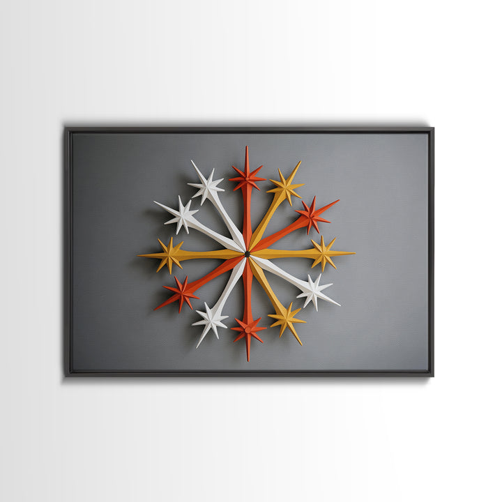 Atomic Star Wall Sculpture Wall Art, Midcentury Modern Home Decor Print, Retro 50s Space Age Poster, Orange Yellow Gray MCM