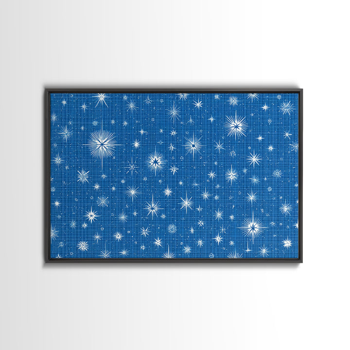 Blue Blueprint Atomic Starburst Wall Art, Midcentury Modern Art Print, Retro Geometric Pattern, Office Decor Canvas Print