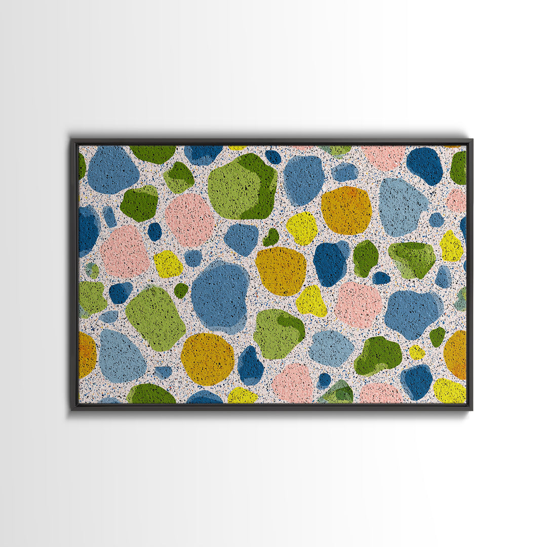 Pastel Pebble Terrazzo Abstract Wall Art, Midcentury Modern Art Print, MCM Colorful Geometric Decor, Framed Canvas Print