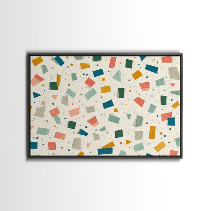 Confetti Geometric Shapes Wall Art, Midcentury Modern Art Print, Retro Colorblock Pattern, MCM Office Decor Canvas Print