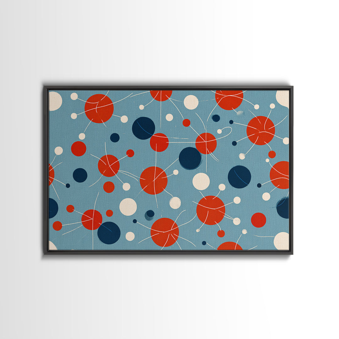 Blue Red Atomic Circles Wall Art, Midcentury Modern Art Print, Retro Space Age Pattern, MCM Living Room Canvas Print Decor