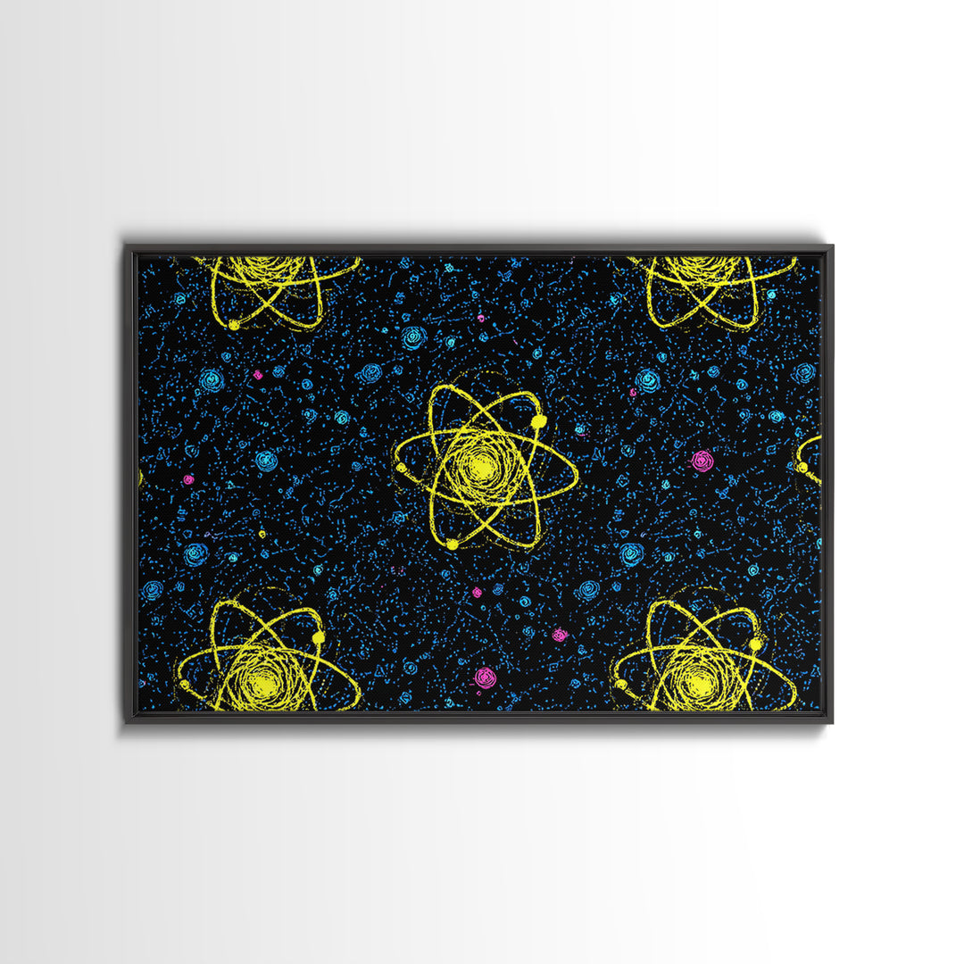 Yellow Atom Starfield Pattern Wall Art, Mid Century Modern Decor, Retro Space Poster, Atomic Art Print, Cosmic Sci Fi Wall Decor