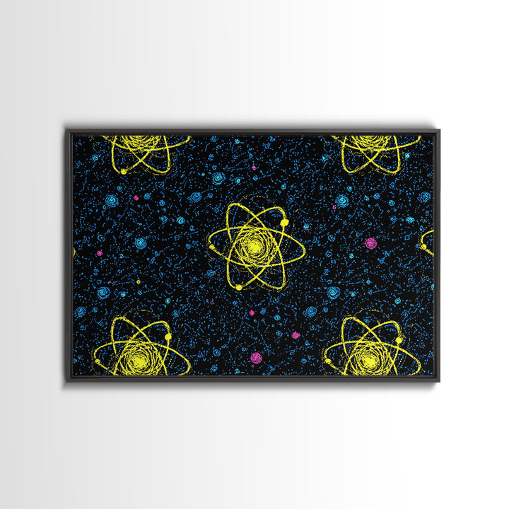 Yellow Atom Starfield Pattern Wall Art, Mid Century Modern Decor, Retro Space Poster, Atomic Art Print, Cosmic Sci Fi Wall Decor
