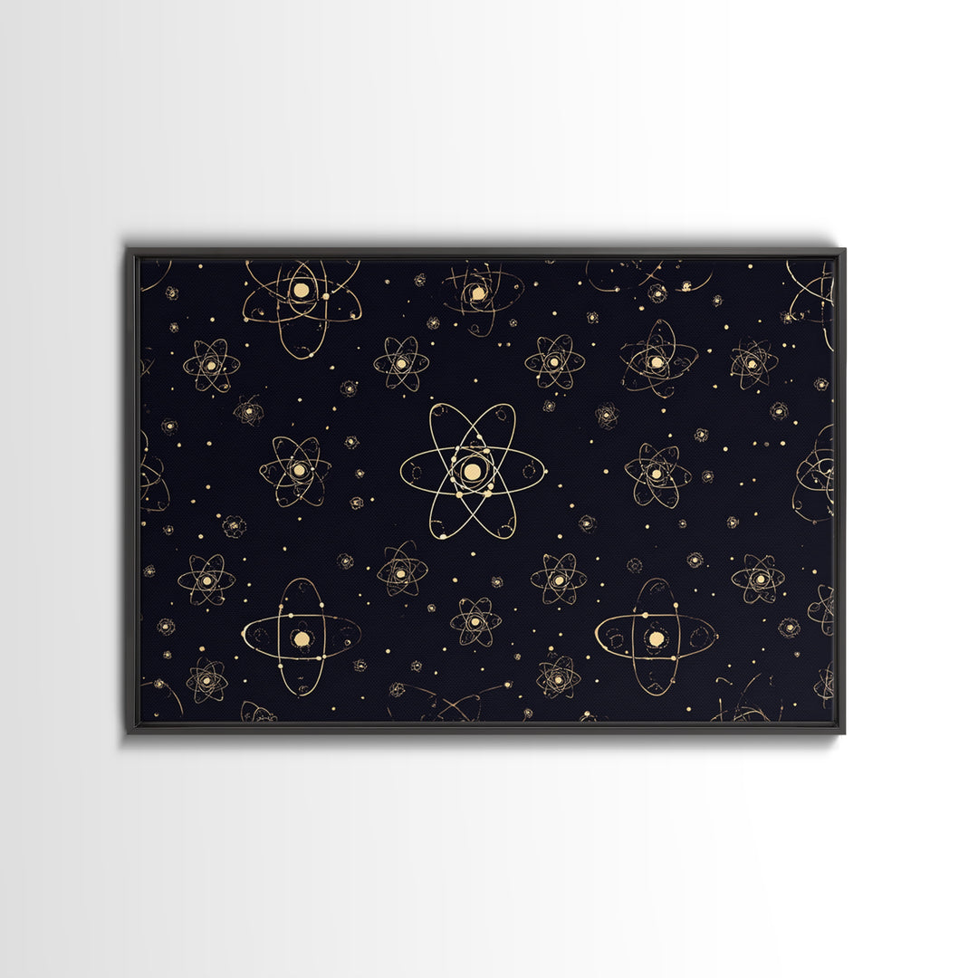 Gold Atomic Constellation Pattern Wall Art, Mid Century Modern Decor, Navy Space Poster, Retro Science Print, Geometric Wall Decor