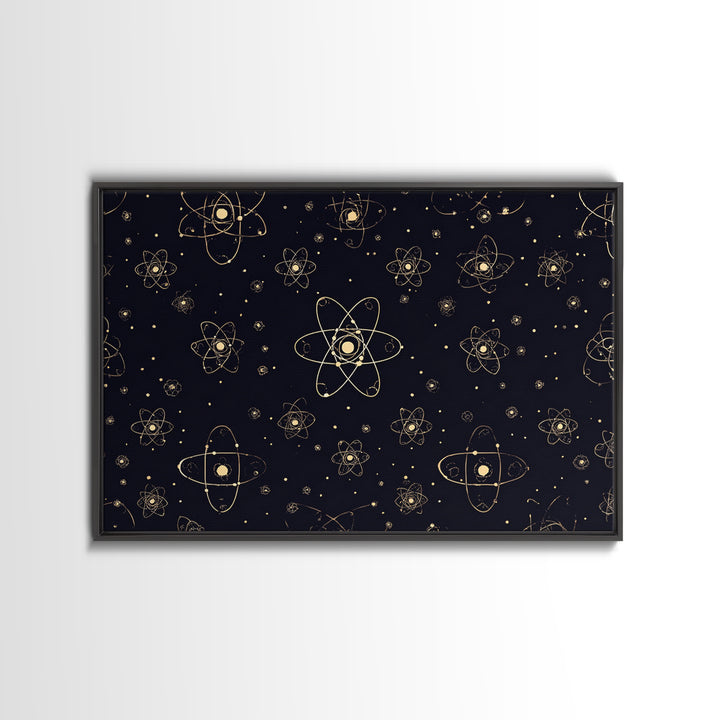 Gold Atomic Constellation Pattern Wall Art, Mid Century Modern Decor, Navy Space Poster, Retro Science Print, Geometric Wall Decor